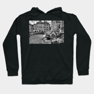 Trevi Fountain Crowd, Black And White Hoodie